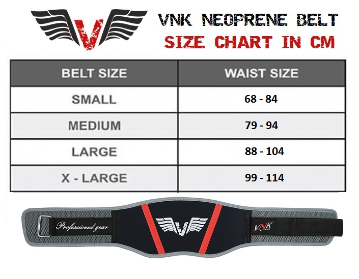 vnk neoprene belt size chart